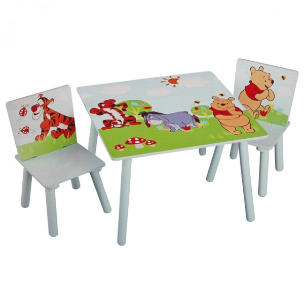 Disney Winnie Pooh Tisch + 2 Stühle 60x60cm Holz Kindersitzgruppe