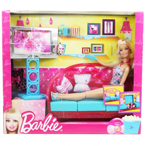 Mattel T8008 Barbie Puppe Möbel Wohnzimmer Kosmetik