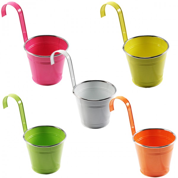 Blumentopf Topf Henkel Hängetopf Balkon Geländer Metall Übertopf grün