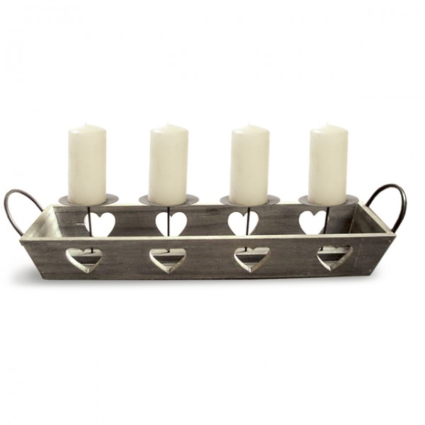 Schale HERZ 4 Kerzen weiß braun 60x14cm Adventskranz Advent ... Schale HERZ 4 Kerzen weiß braun 60x14cm Adventskranz Advent ...